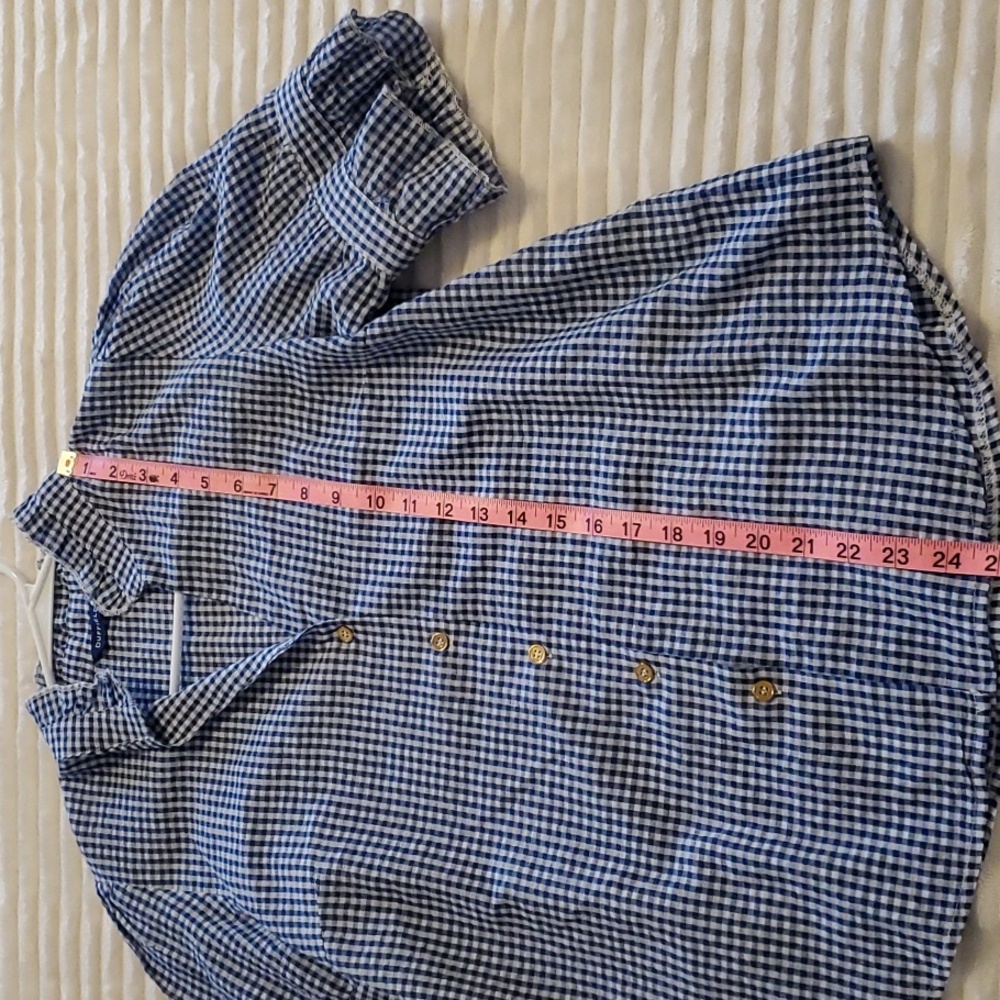 Duffield Lane Button Down Blouse, Gingham, Blue & White Size M - Picture 10 of 12